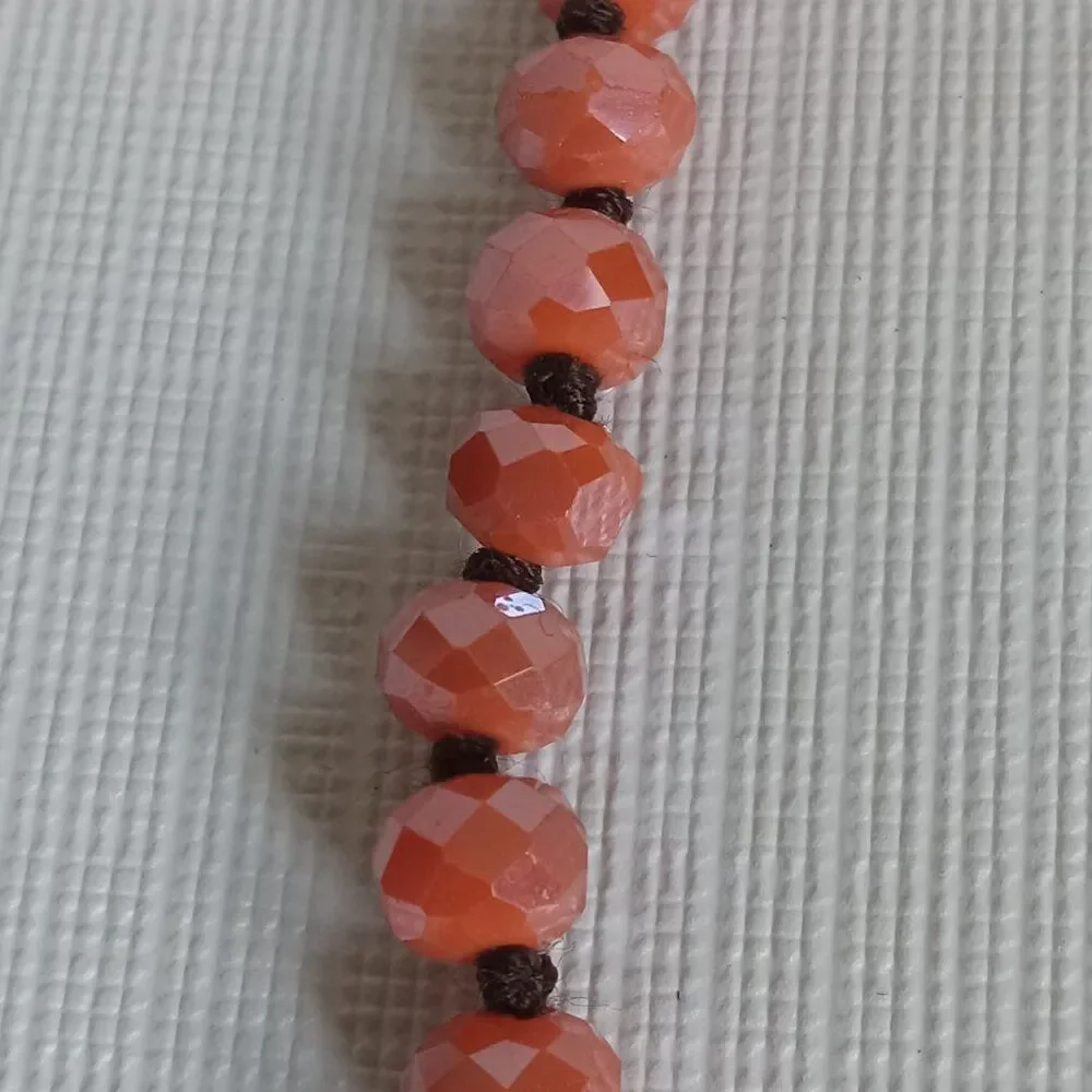 Iridescent Orange Faceted Beaded Single Strand Long Layering Fashion Necklace